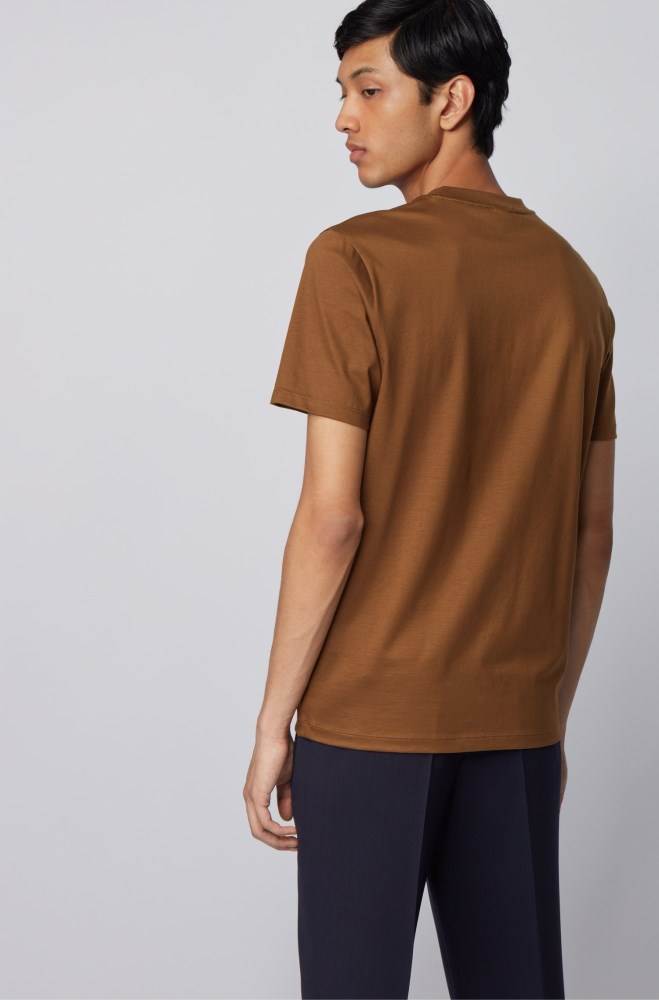 Hugo Boss Bomull T-shirt Mørke Brune | qEjWoL9C