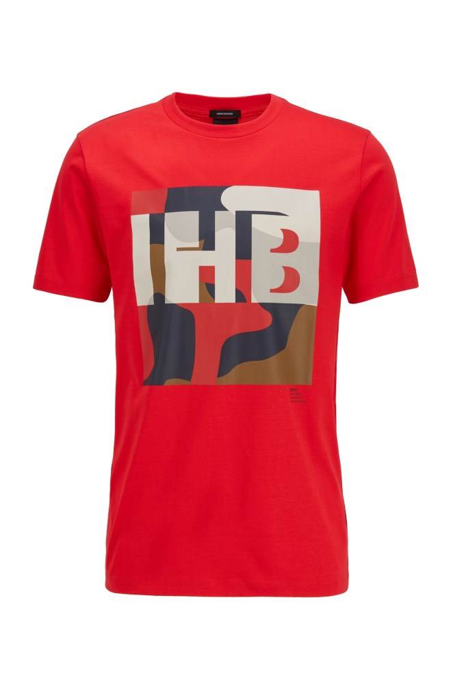 Hugo Boss Bomull T-shirt Rød | C6sJXhNH