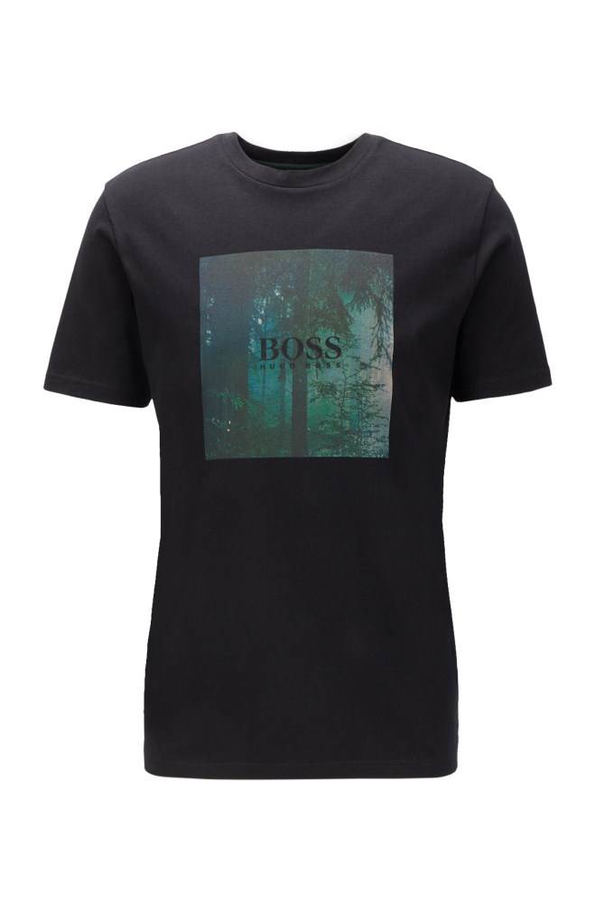 Hugo Boss Bomull T-shirt Svarte | phuAJqHS