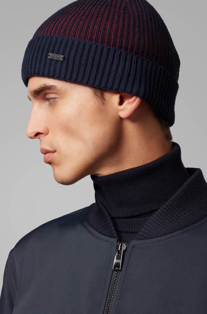 Hugo Boss Bomull-blend beanie hat Mørke Blå | 3Ypjc0Ud