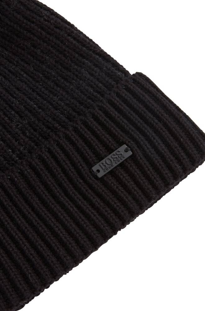 Hugo Boss Bomull-blend beanie hat Svarte | sTWCi3lB