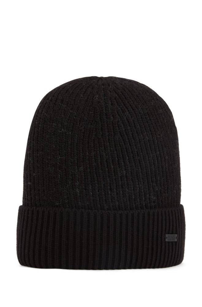 Hugo Boss Bomull-blend beanie hat Svarte | sTWCi3lB