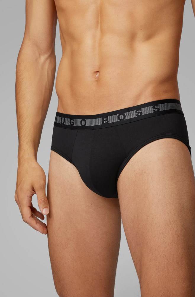 Hugo Boss Bomull-blend logo briefs Svarte | D8jV76iI