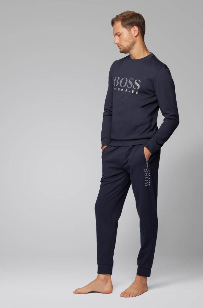 Hugo Boss Bomull-blend loungewear sweatshirt Mørke Blå | 9o9iukAk