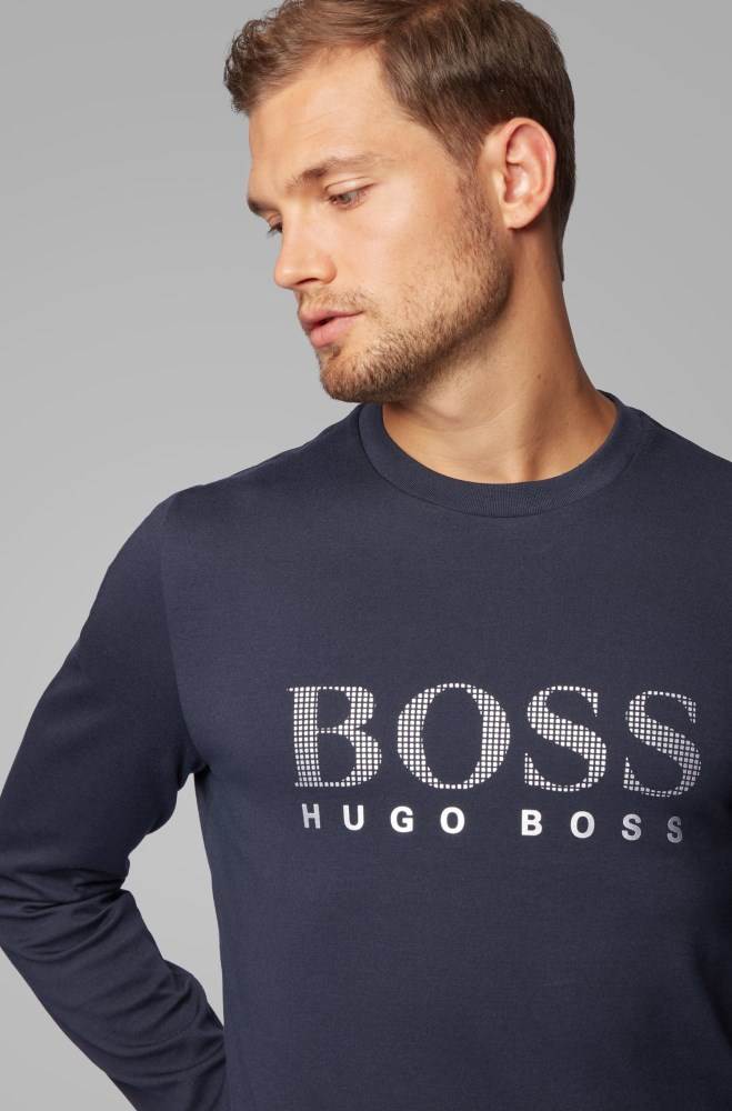 Hugo Boss Bomull-blend loungewear sweatshirt Mørke Blå | 9o9iukAk