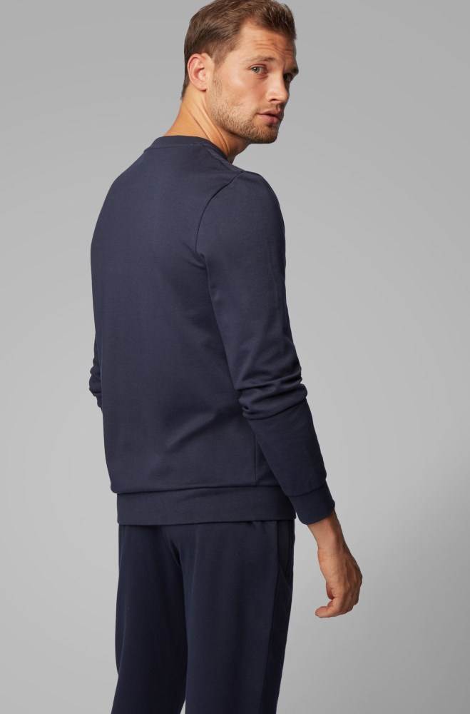 Hugo Boss Bomull-blend loungewear sweatshirt Mørke Blå | 9o9iukAk