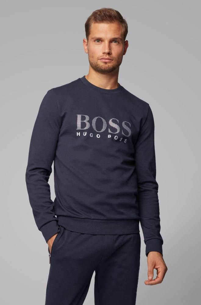 Hugo Boss Bomull-blend loungewear sweatshirt Mørke Blå | 9o9iukAk