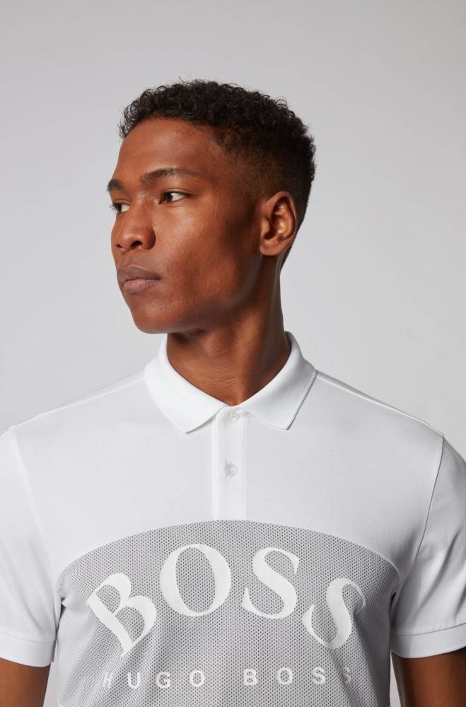 Hugo Boss Bomull-blend polo shirt Hvite | foNlcGdR