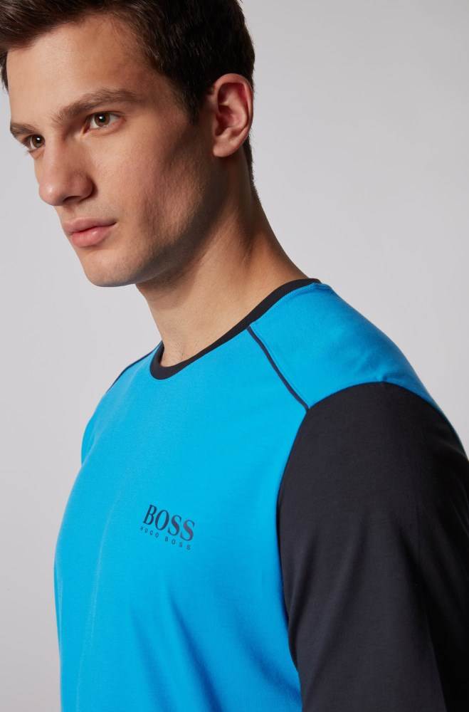 Hugo Boss Bomull-blend pyjama T-shirt Blå | FRXktgKl