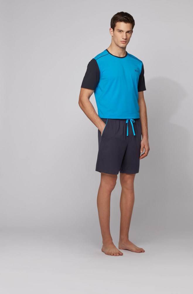 Hugo Boss Bomull-blend pyjama shorts Lyse Blå | DsPl8tDJ