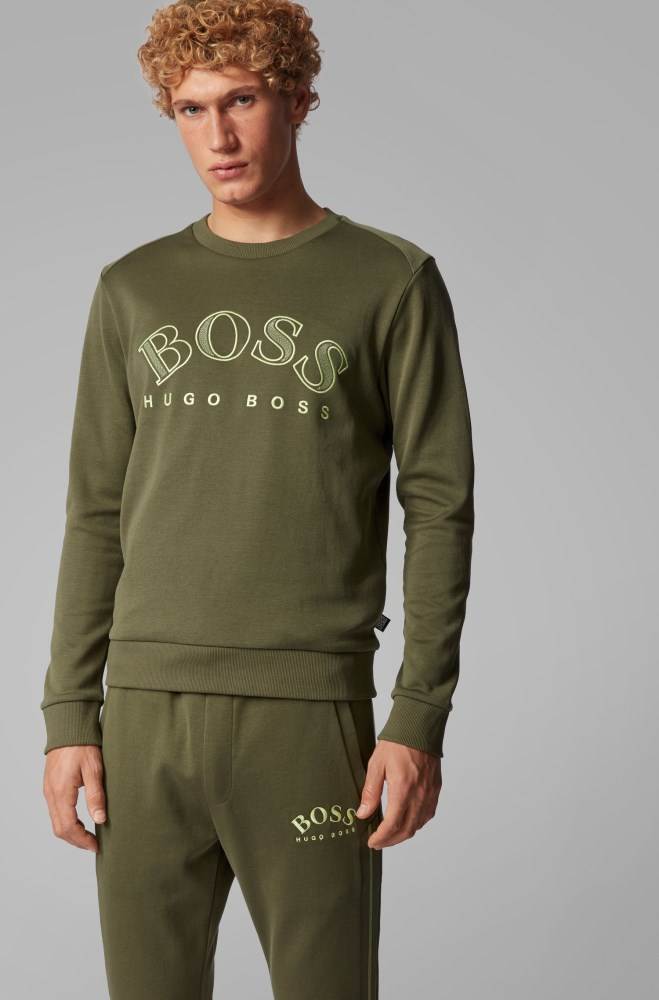 Hugo Boss Bomull-blend sweatshirt Mørke Grønn | 4CYct3Lt