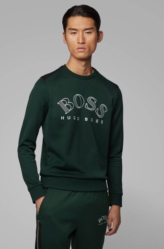 Hugo Boss Bomull-blend sweatshirt Mørke Grønn | 9uAOADSj