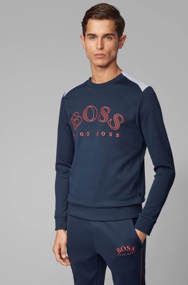 Hugo Boss Bomull-blend sweatshirt Mørke Blå | vKXODG8q