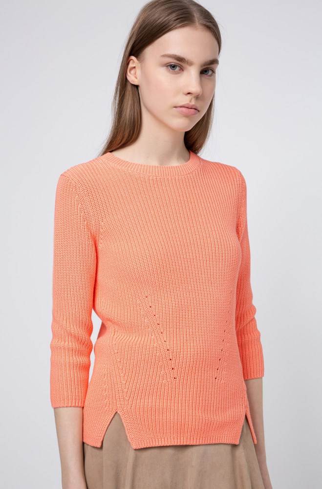 Hugo Boss Bomull crew-neck sweater Lyse Oransje | 52spIVfG