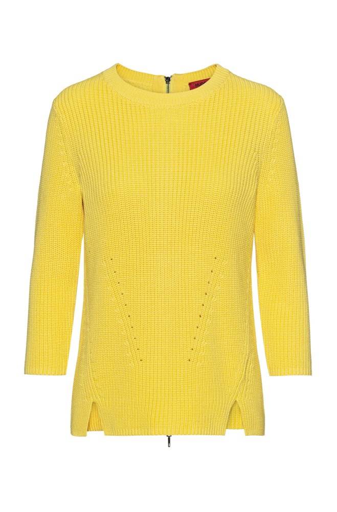 Hugo Boss Bomull crew-neck sweater Lyse Gul | jsCo1XNR