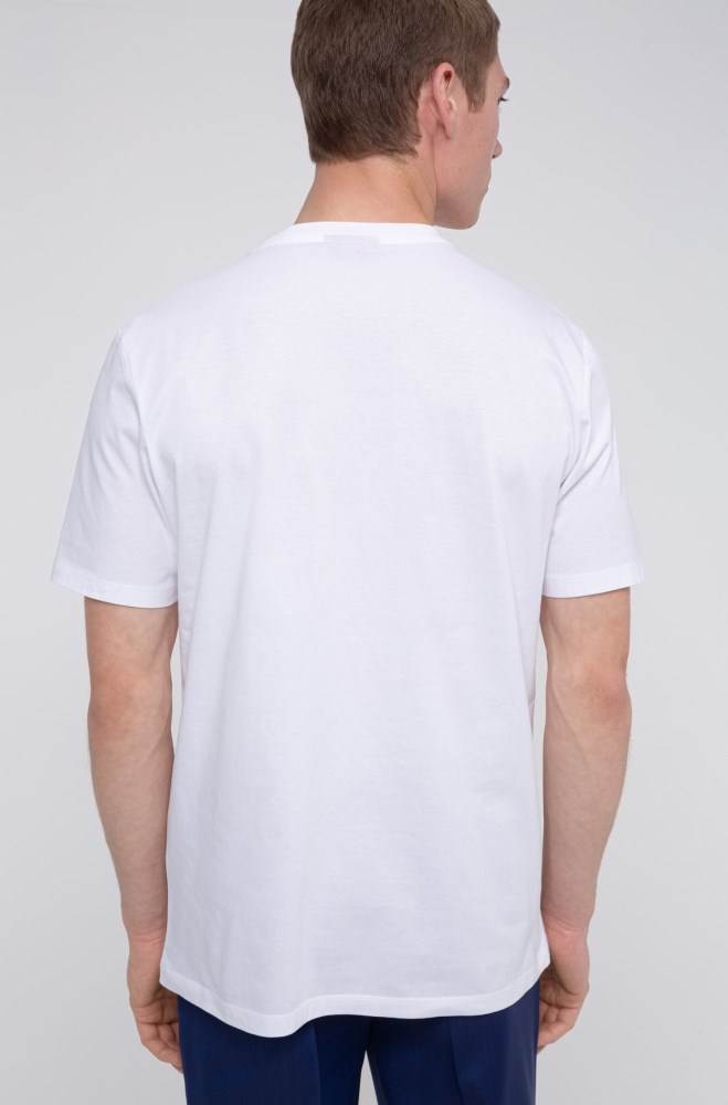 Hugo Boss Bomull-jersey T-shirt Hvite | 0OADmTjv