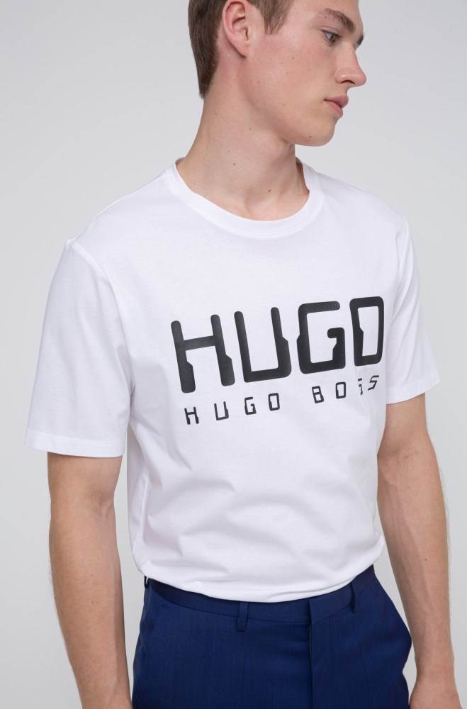 Hugo Boss Bomull-jersey T-shirt Hvite | 0OADmTjv