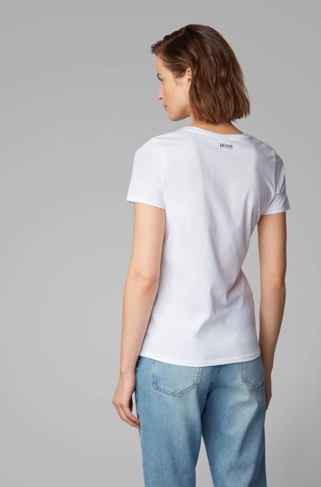 Hugo Boss Bomull-jersey T-shirt Hvite | ED5gj7NS