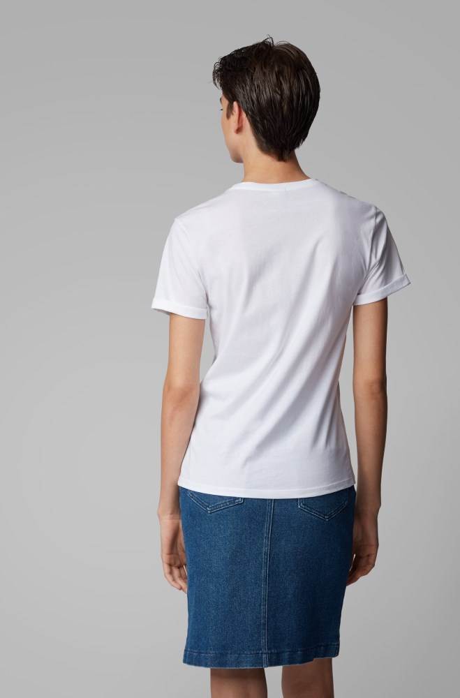 Hugo Boss Bomull-jersey T-shirt Hvite | OWNTtyrR