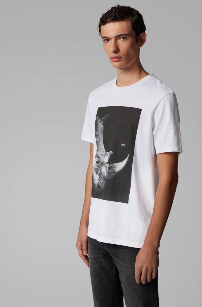 Hugo Boss Bomull-jersey T-shirt Hvite | guGdLZRJ