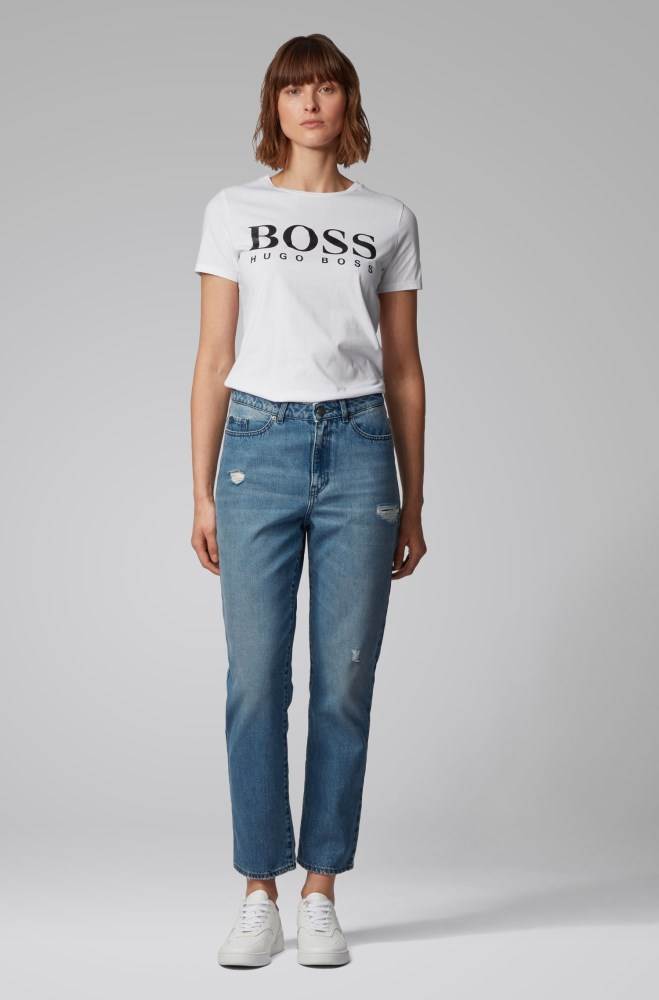 Hugo Boss Bomull-jersey T-shirt Hvite | kdUH2mat