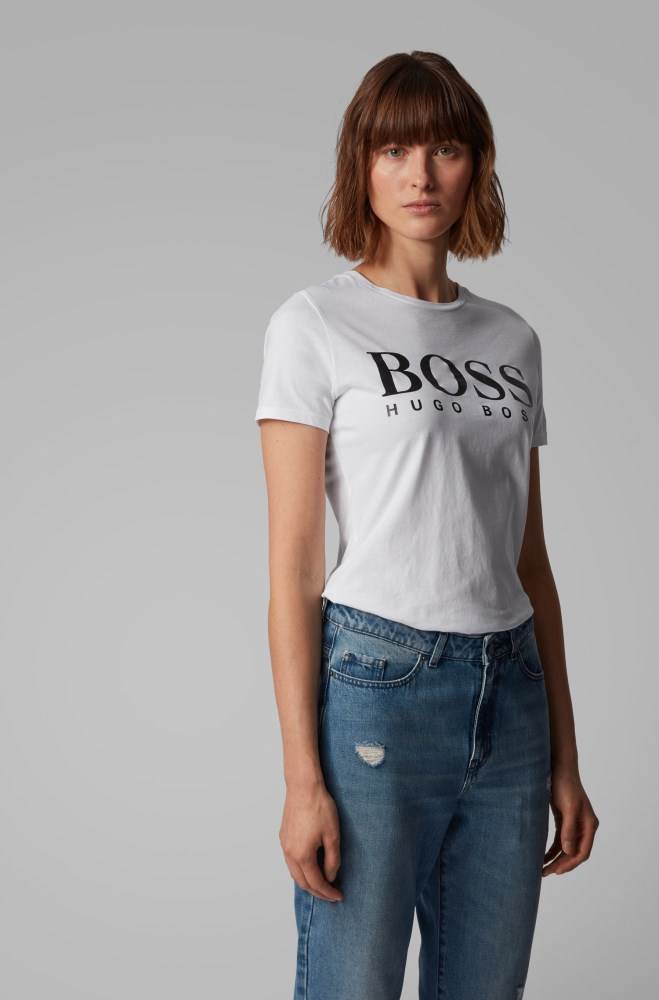 Hugo Boss Bomull-jersey T-shirt Hvite | kdUH2mat