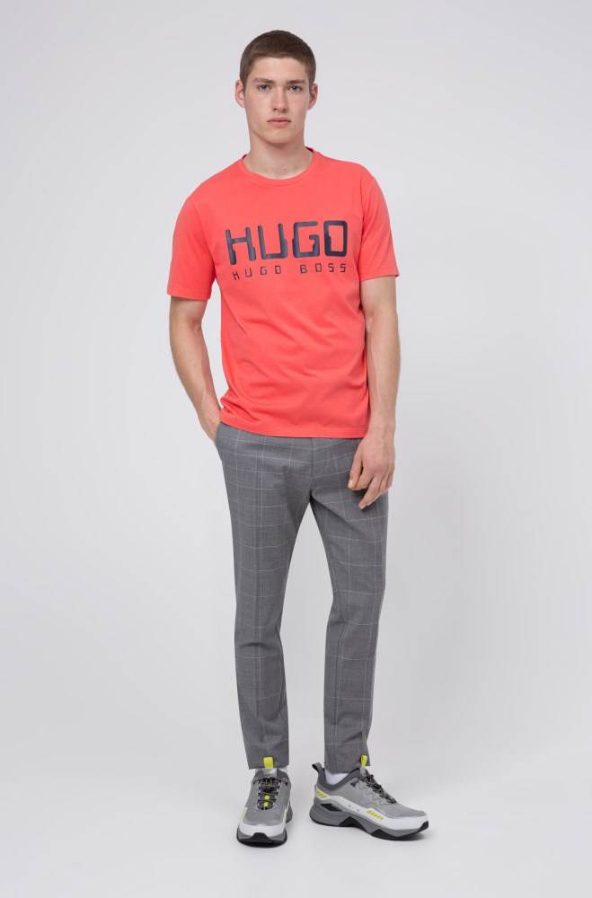 Hugo Boss Bomull-jersey T-shirt Lyse Rød | eW3CVKES