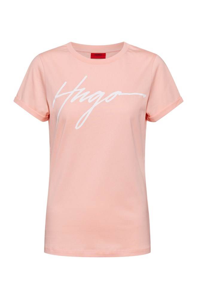 Hugo Boss Bomull jersey T-shirt Lyse Rød | orJMCbxx