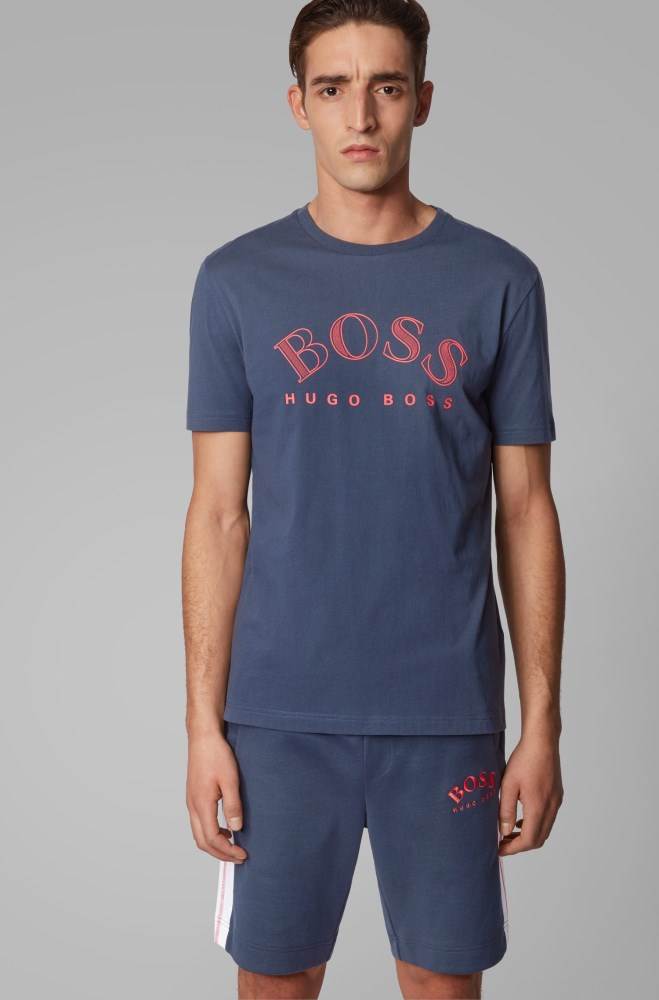 Hugo Boss Bomull-jersey T-shirt Mørke Blå | 5eUSuxzB