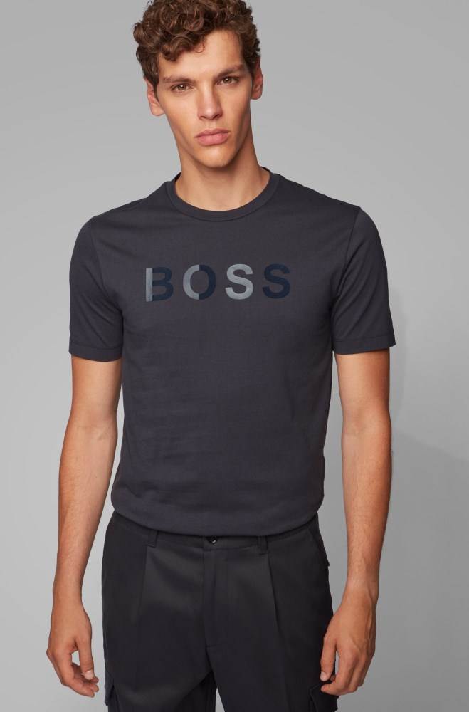 Hugo Boss Bomull jersey T-shirt Mørke Blå | KKE7gNK4