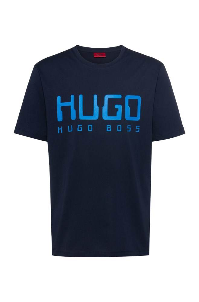 Hugo Boss Bomull-jersey T-shirt Mørke Blå | qSXDR1Ug