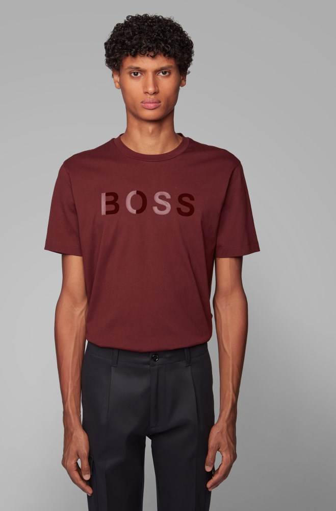 Hugo Boss Bomull jersey T-shirt Mørke Rød | OEAIakBo