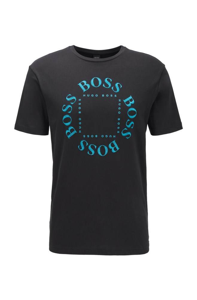 Hugo Boss Bomull-jersey T-shirt Svarte | 0DYjhnPJ