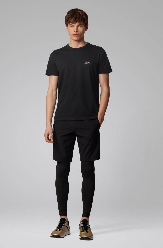 Hugo Boss Bomull jersey T-shirt Svarte | IZO42U3A