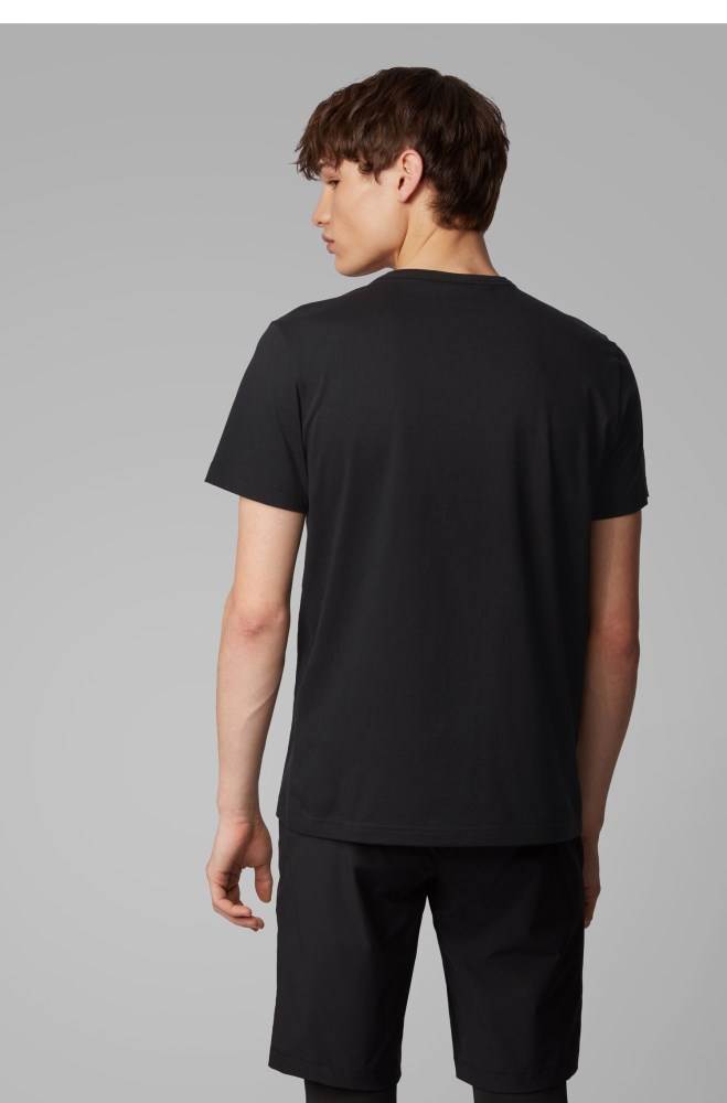 Hugo Boss Bomull jersey T-shirt Svarte | IZO42U3A