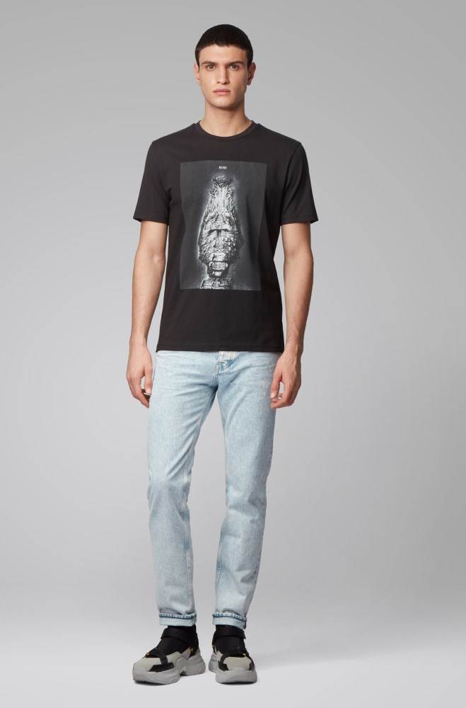 Hugo Boss Bomull-jersey T-shirt Svarte | S4y9UFVD