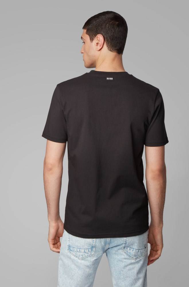 Hugo Boss Bomull-jersey T-shirt Svarte | S4y9UFVD