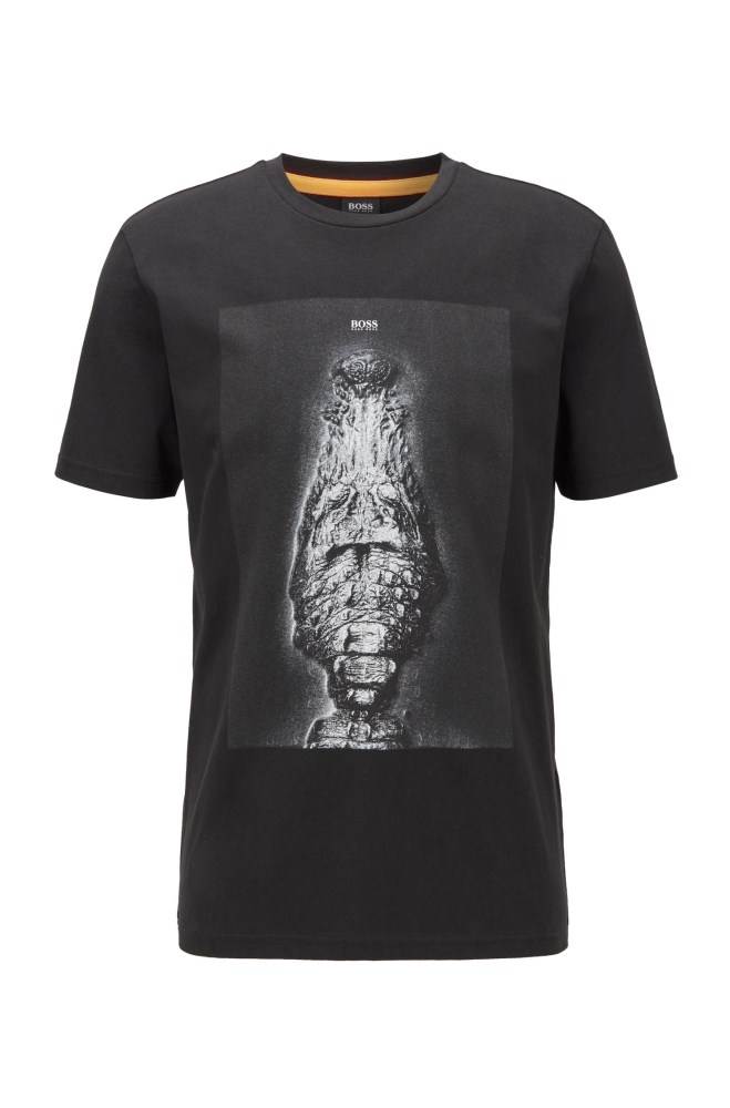 Hugo Boss Bomull-jersey T-shirt Svarte | S4y9UFVD