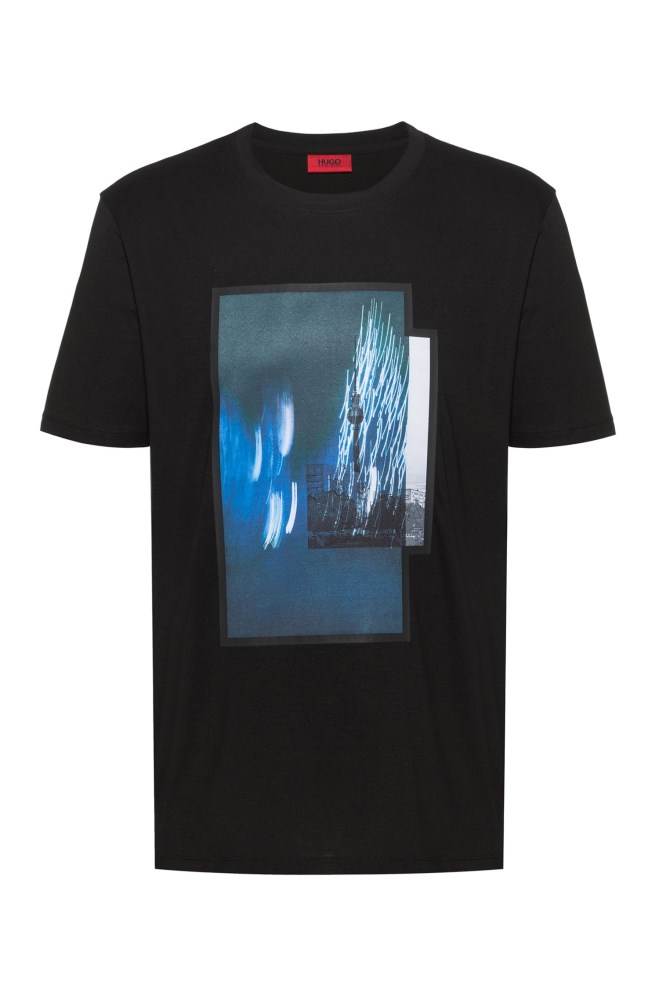 Hugo Boss Bomull jersey T-shirt Svarte | gtirzUNq