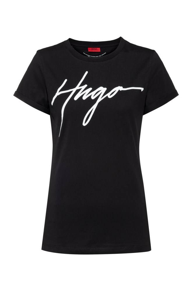 Hugo Boss Bomull jersey T-shirt Svarte | vG5KTbxe