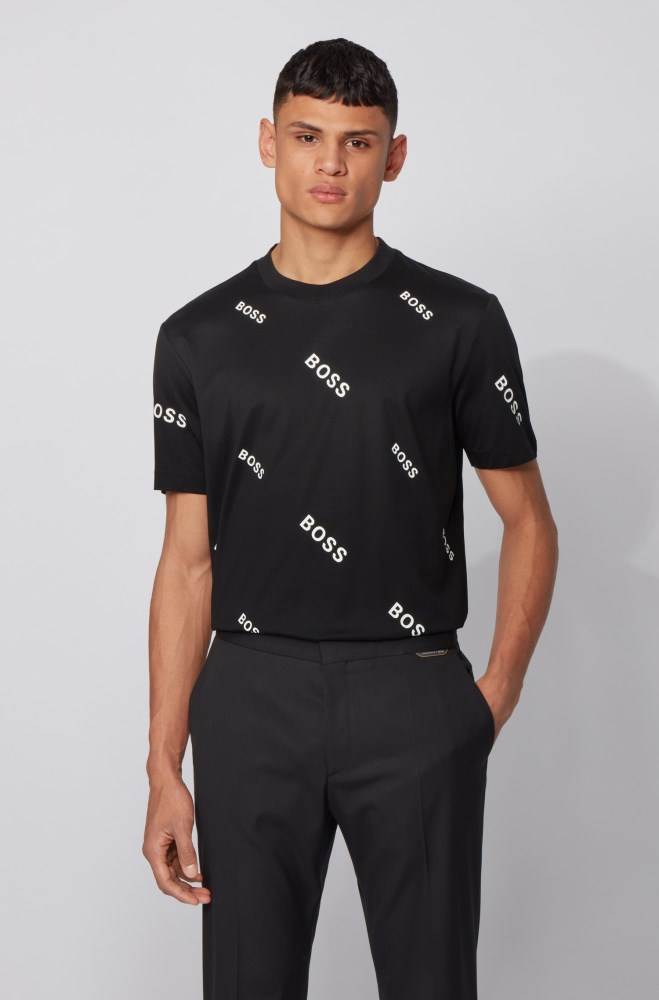 Hugo Boss Bomull jersey T-shirt Svarte | y7iuadb1