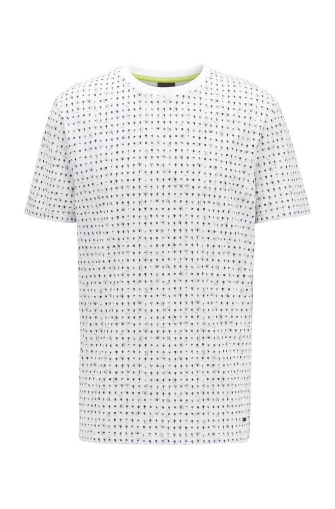 Hugo Boss Bomull-piqué T-shirt Hvite | 4AqljEdJ