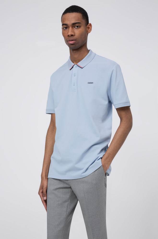 Hugo Boss Bomull-piqué polo shirt Lyse Blå | D0VEYCXq