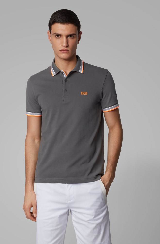 Hugo Boss Bomull-piqué polo shirt Mørke Grå | DZqPtuUP