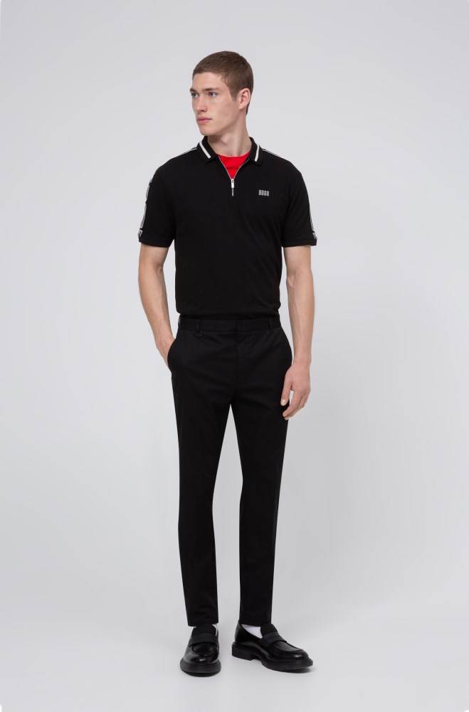 Hugo Boss Bomull-piqué zip-neck polo shirt Svarte | Hfm15a0U