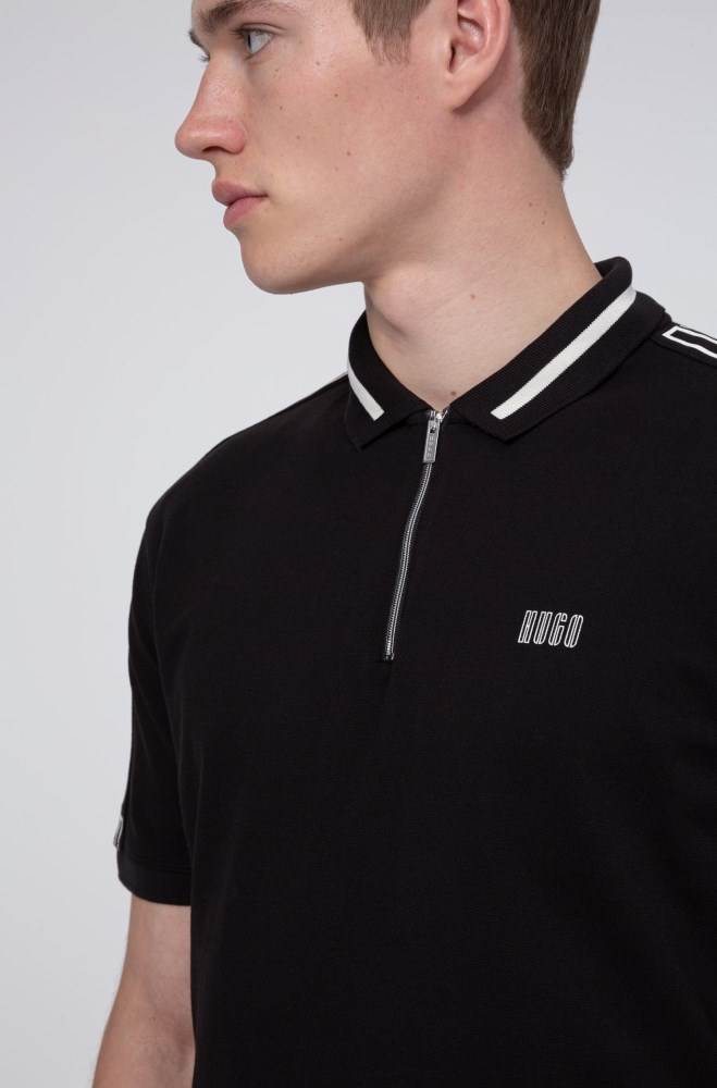 Hugo Boss Bomull-piqué zip-neck polo shirt Svarte | Hfm15a0U