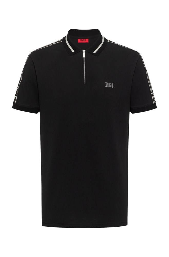 Hugo Boss Bomull-piqué zip-neck polo shirt Svarte | Hfm15a0U