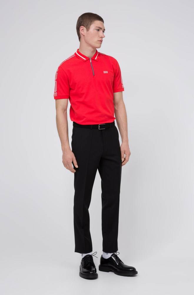 Hugo Boss Bomull-piqué zip-neck polo shirt Lyse Rosa | Nq7nWDs9