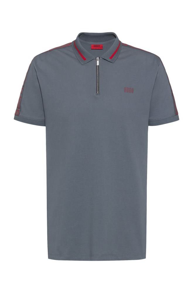 Hugo Boss Bomull-piqué zip-neck polo shirt Mørke Grå | x7hu7JhZ