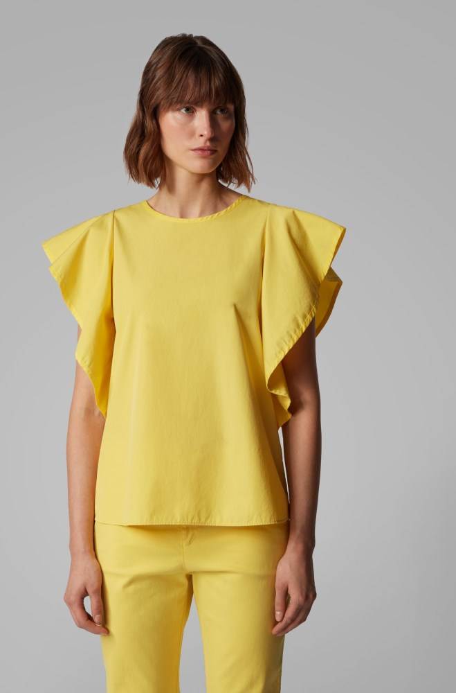 Hugo Boss Bomull poplin blouse Gul | ZbllrYS3